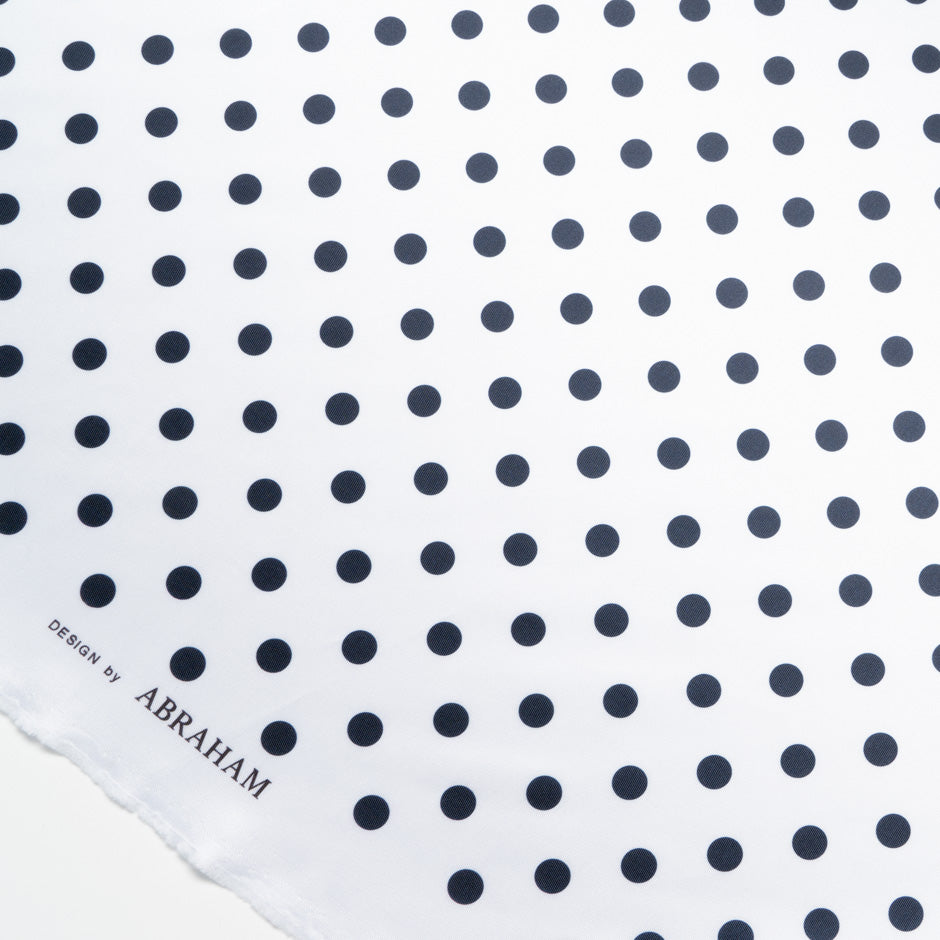 Navy Spotted White Silk Blend Mikado