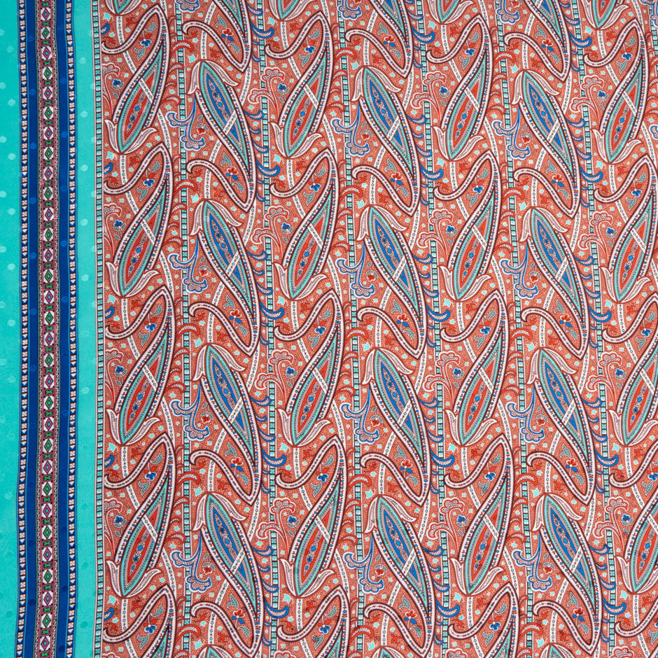 Red & Blue Paisley Printed Silk Jacquard