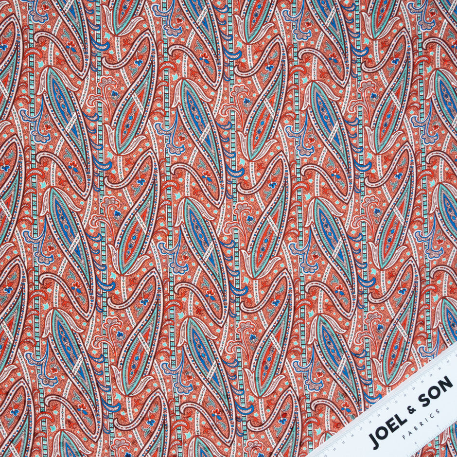 Red & Blue Paisley Printed Silk Jacquard