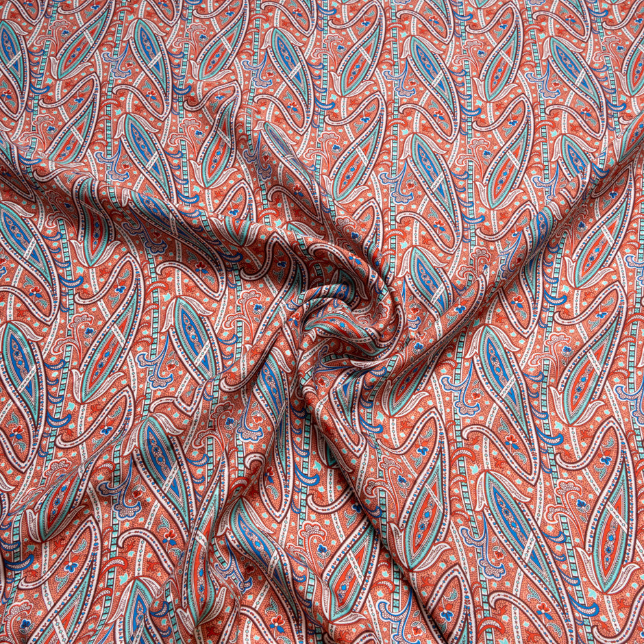 Red & Blue Paisley Printed Silk Jacquard