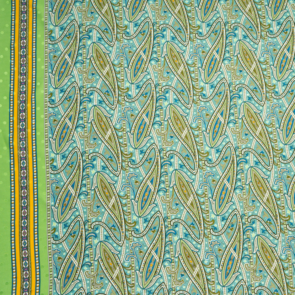Green & Blue Paisley Printed Silk Jacquard