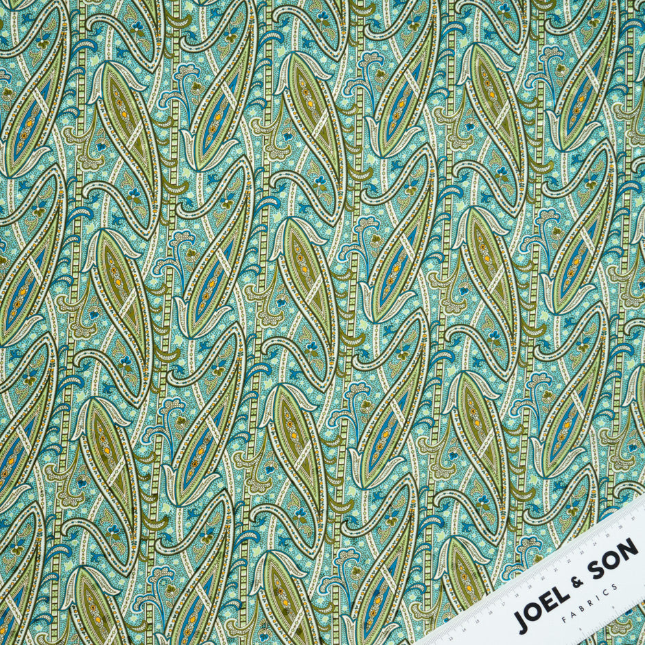 Green & Blue Paisley Printed Silk Jacquard