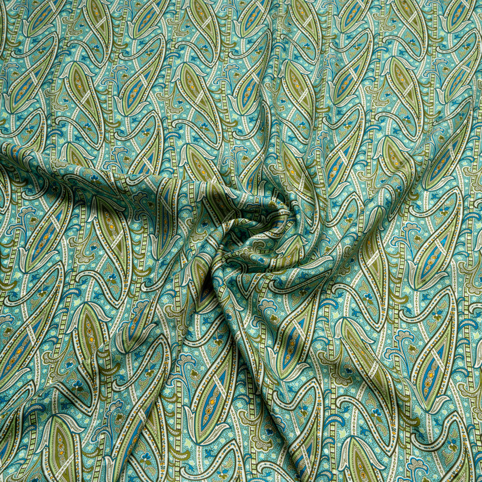 Green & Blue Paisley Printed Silk Jacquard
