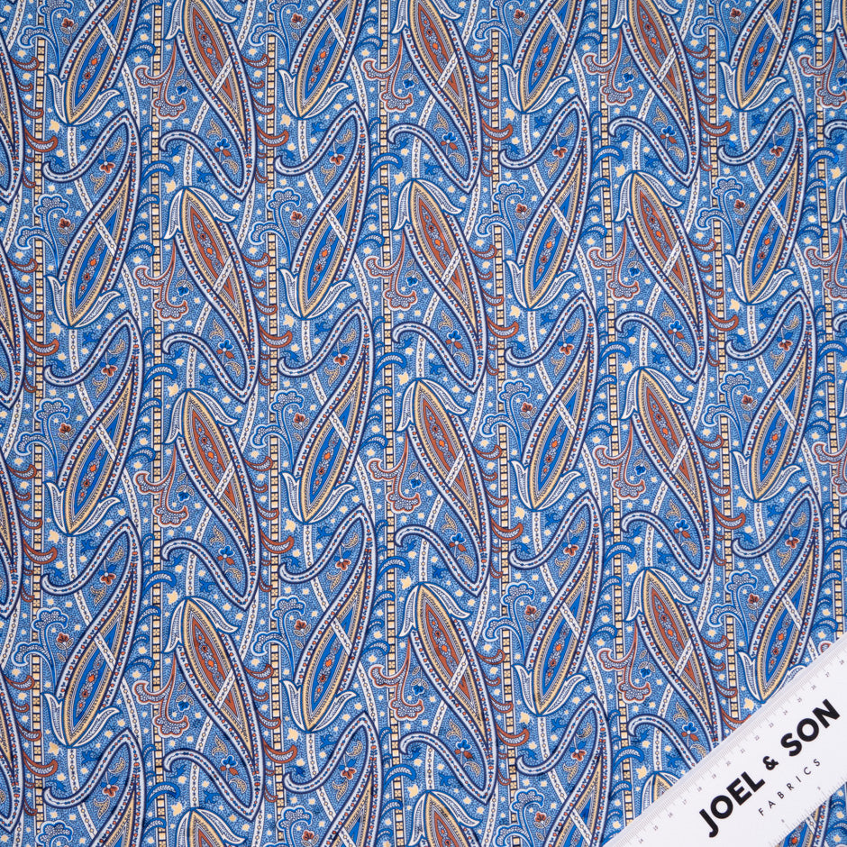 Blue & Orange Paisley Printed Silk Jacquard