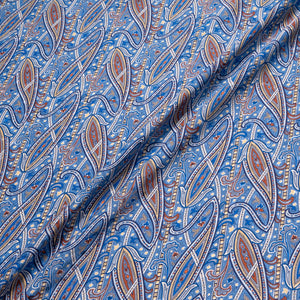 Blue & Orange Paisley Printed Silk Jacquard