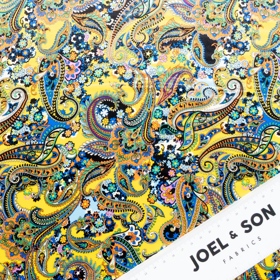 Multi Paisley Printed Yellow Silk Satin