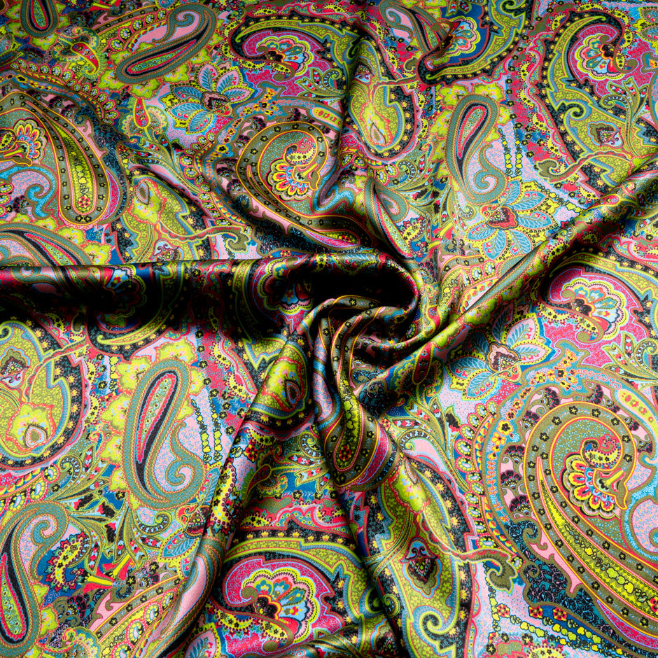 Vibrant Paisley Printed Silk Satin