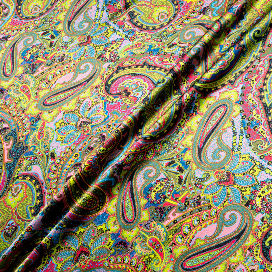 Vibrant Paisley Printed Silk Satin