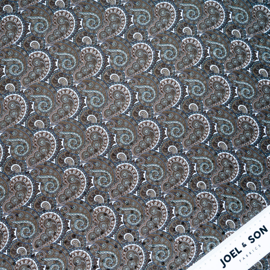 Brown Paisley Printed Silk Jacquard