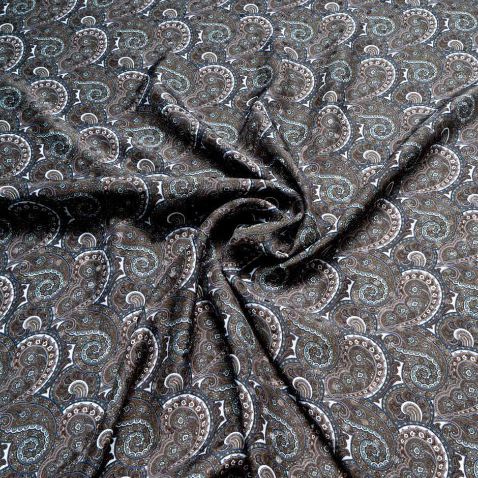 Brown Paisley Printed Silk Jacquard