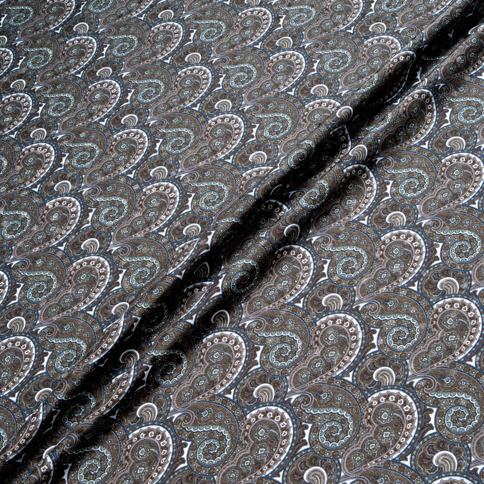 Brown Paisley Printed Silk Jacquard