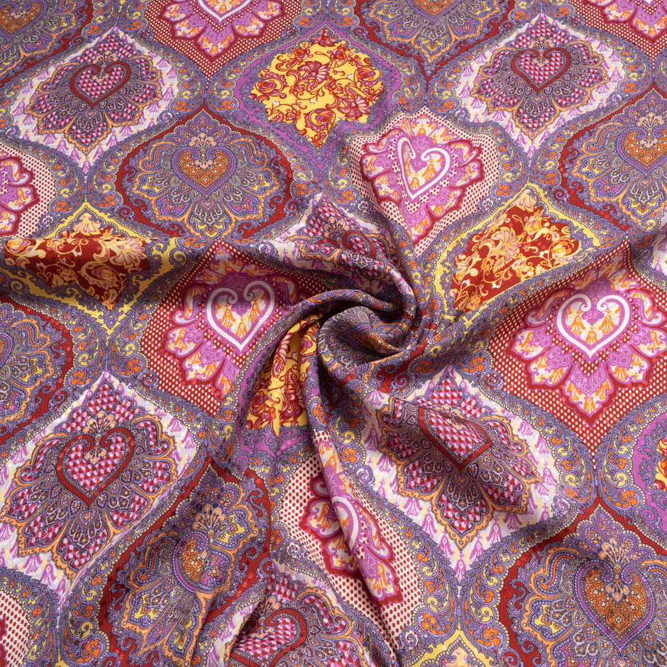 Pink & Red Geo Printed Pure Silk Jacquard