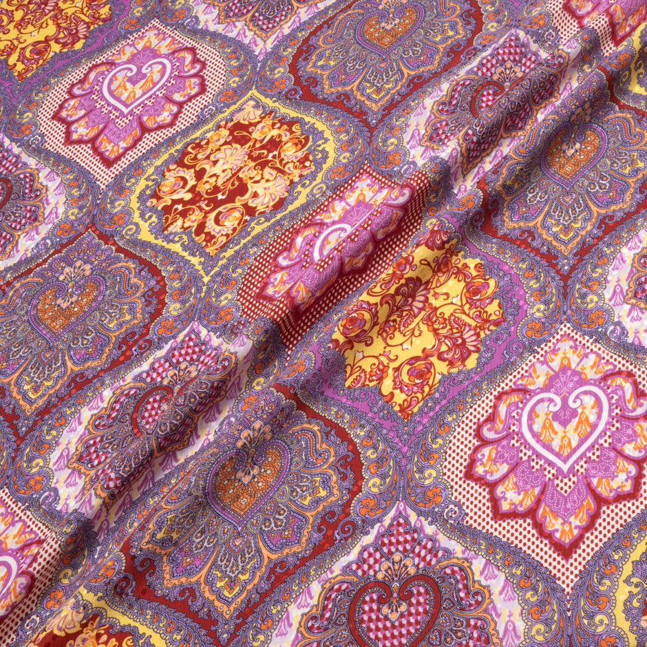 Pink & Red Geo Printed Pure Silk Jacquard