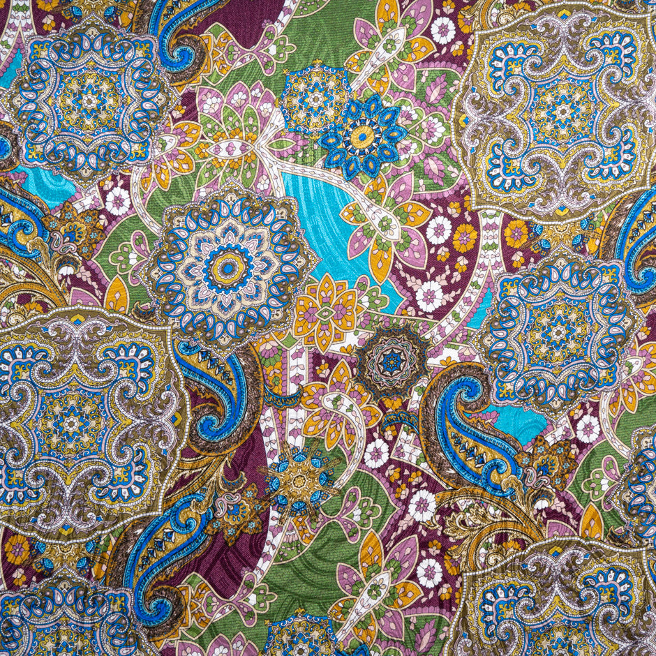 Multi & Blue Paisley Printed Pure Silk Jacquard