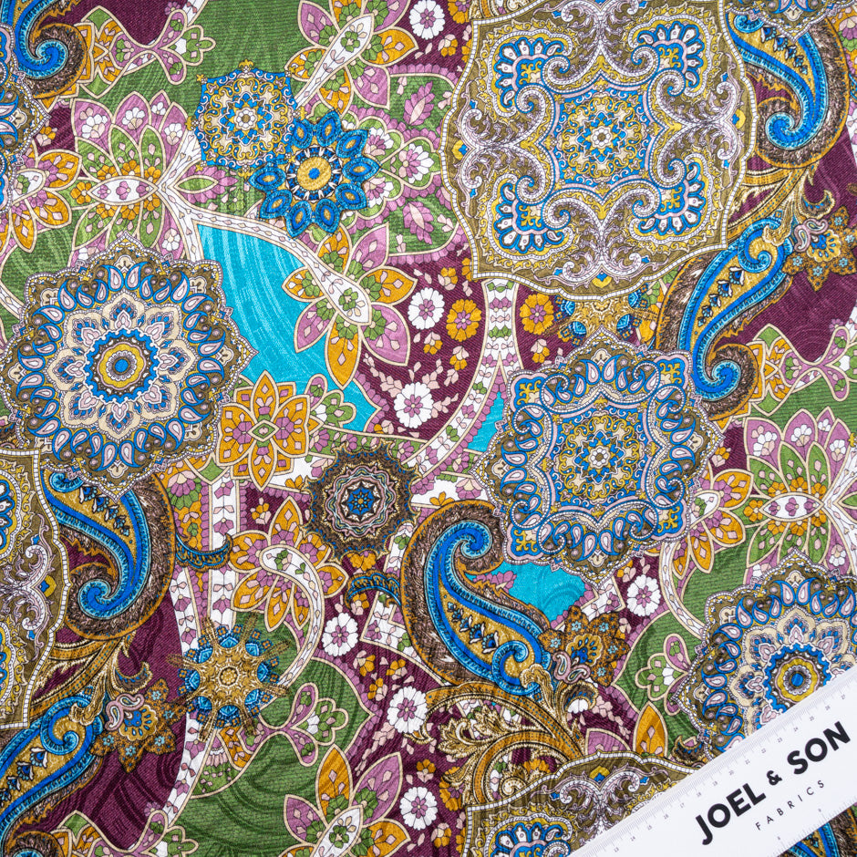 Multi & Blue Paisley Printed Pure Silk Jacquard