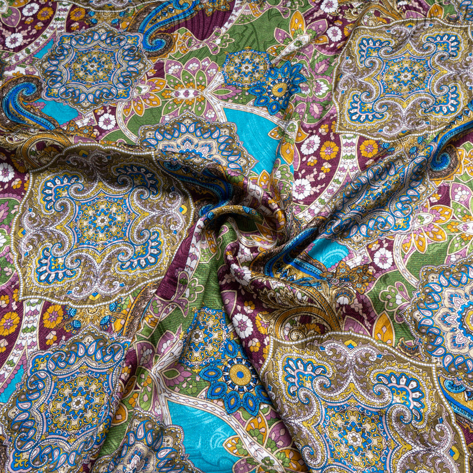 Multi & Blue Paisley Printed Pure Silk Jacquard