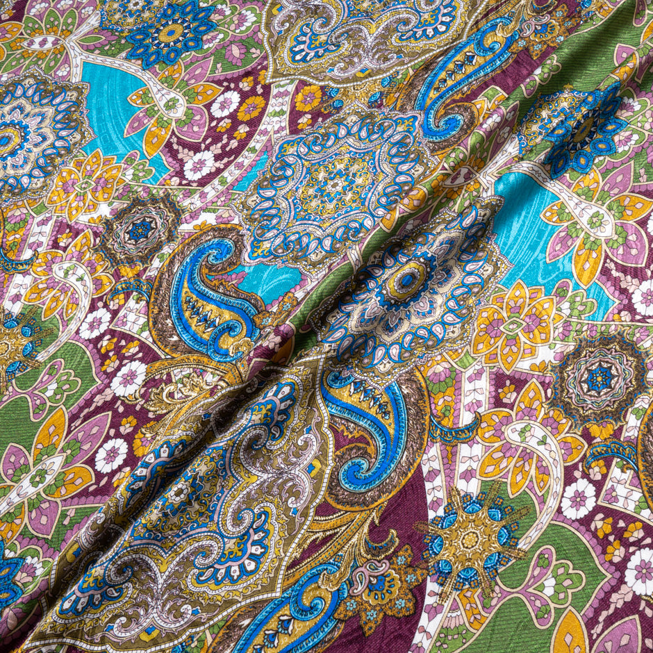 Multi & Blue Paisley Printed Pure Silk Jacquard