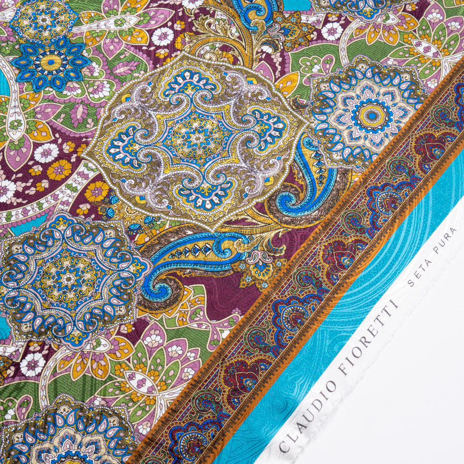 Multi & Blue Paisley Printed Pure Silk Jacquard