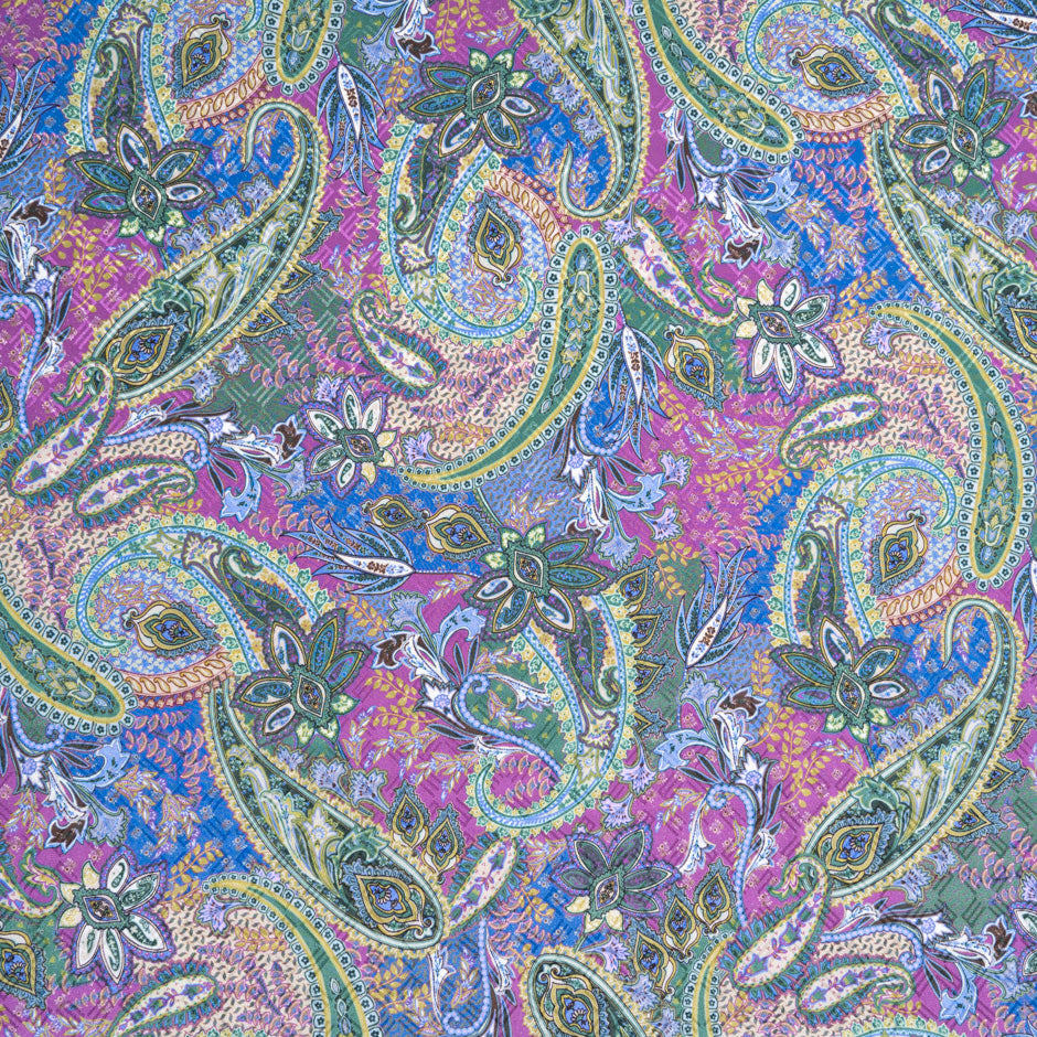 Pink, Yellow & Blue Paisley Printed Pure Silk Jacquard