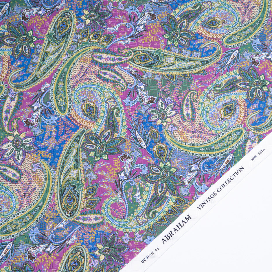 Pink, Yellow & Blue Paisley Printed Pure Silk Jacquard