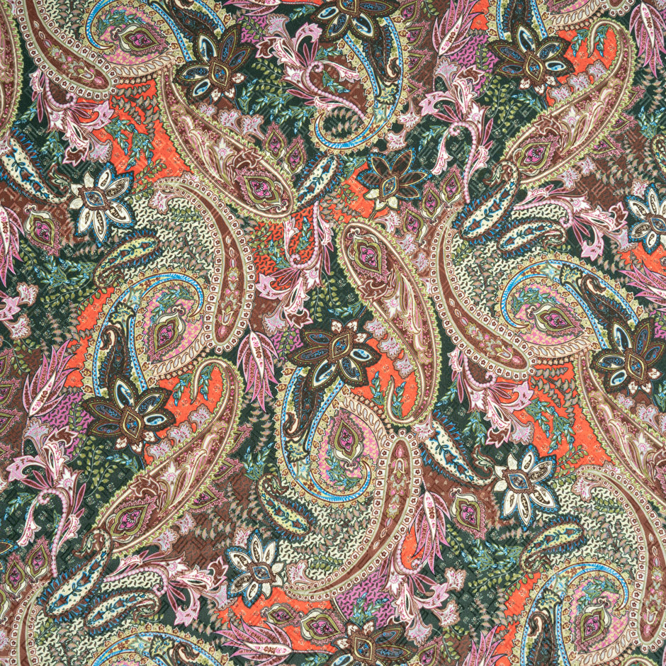 Red, Pink & Brown Paisley Printed Pure Silk Jacquard