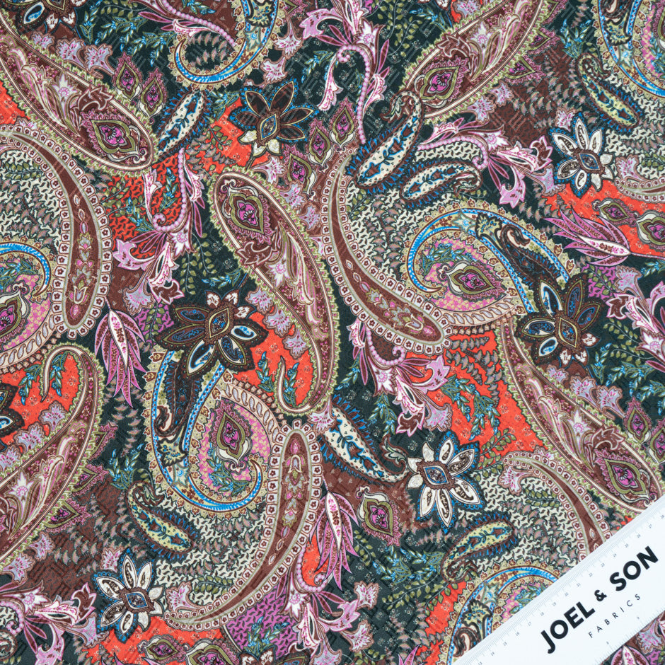 Red, Pink & Brown Paisley Printed Pure Silk Jacquard