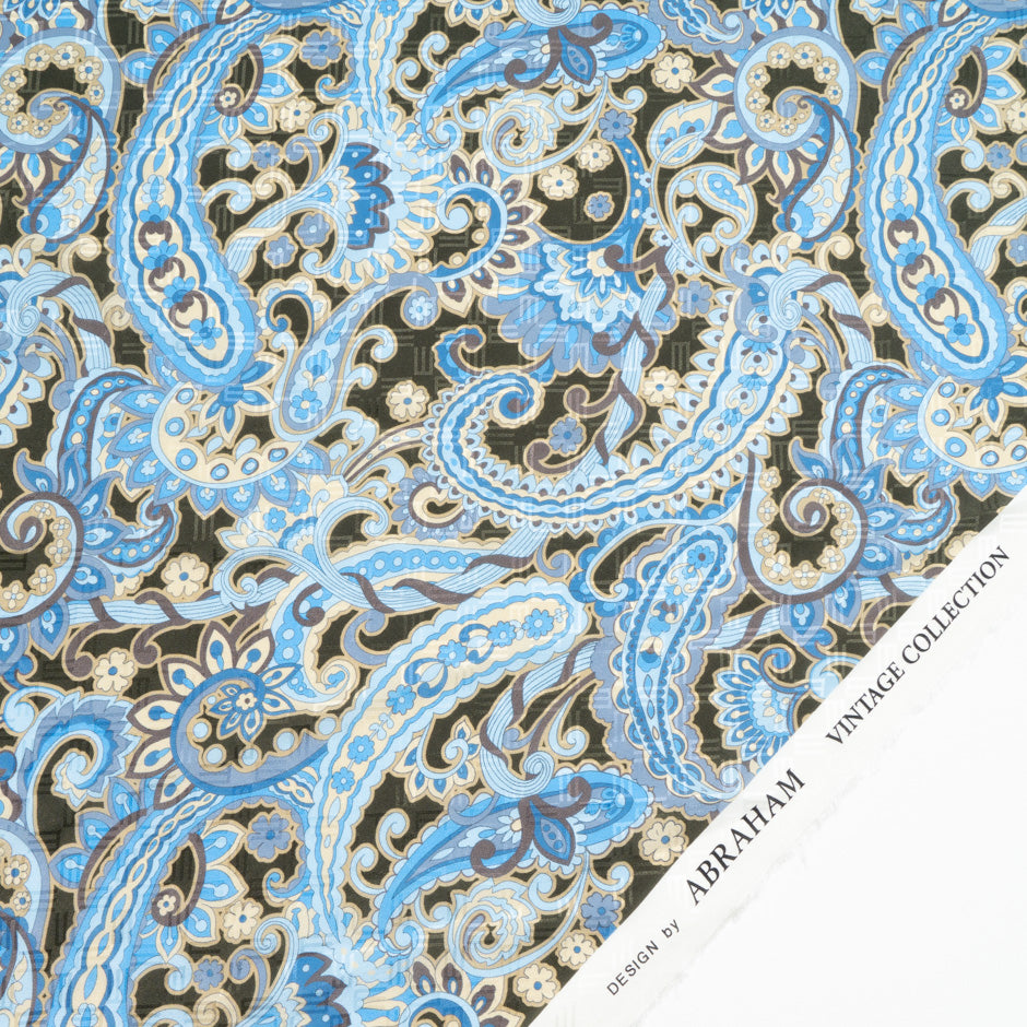 Sky Blue & Dark Green Paisley Printed Silk Jacquard