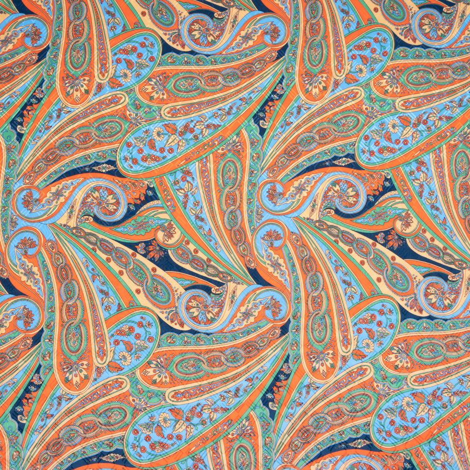 Orange & Navy Paisley Printed Silk Jacquard