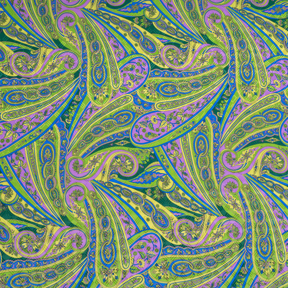 Lime Green & Purple Paisley Printed Silk Jacquard