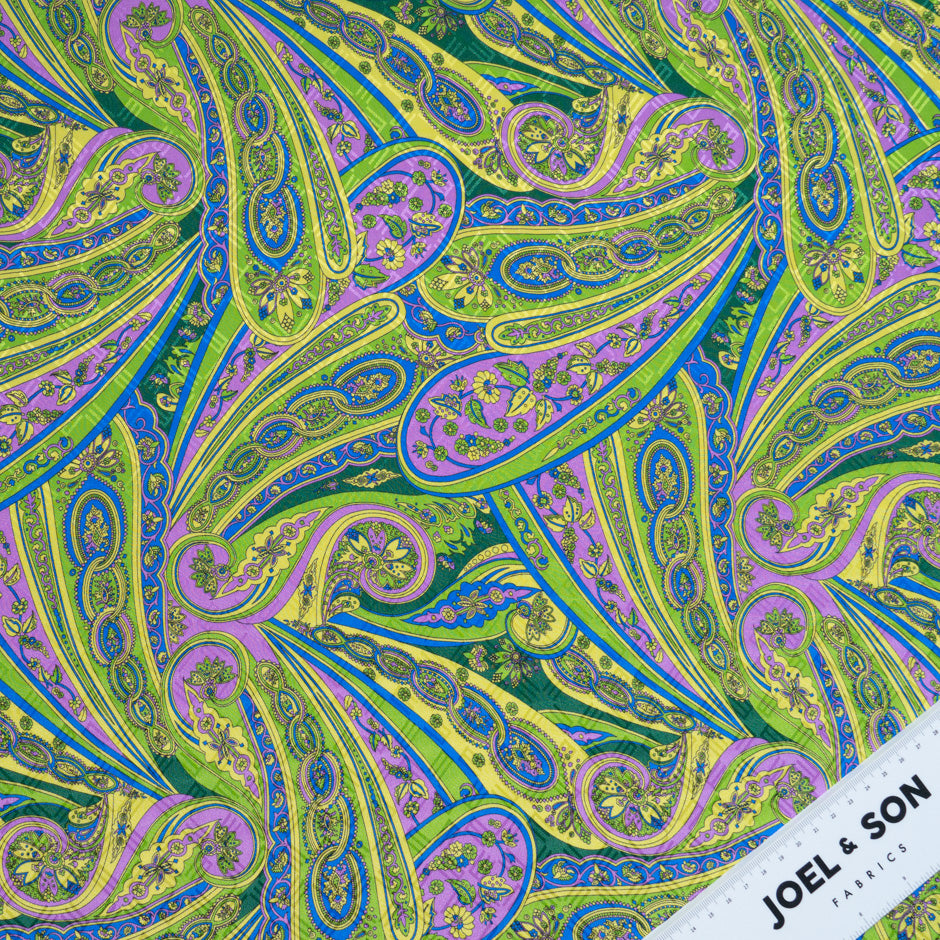 Lime Green & Purple Paisley Printed Silk Jacquard