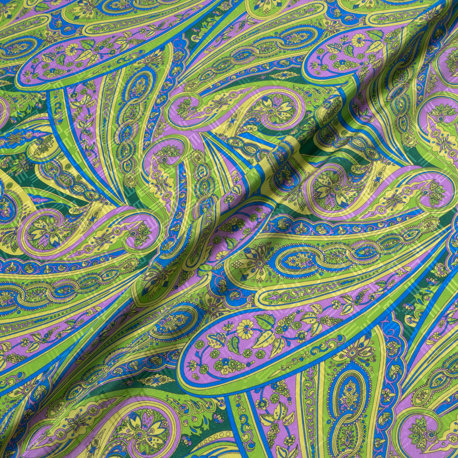 Lime Green & Purple Paisley Printed Silk Jacquard
