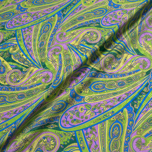 Lime Green & Purple Paisley Printed Silk Jacquard