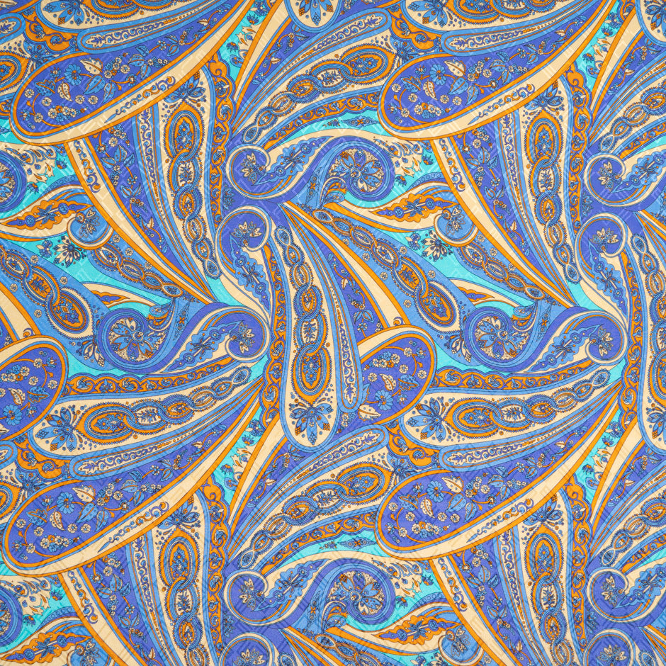 Periwinkle & Orange Paisley Printed Silk Jacquard