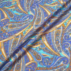 Periwinkle & Orange Paisley Printed Silk Jacquard