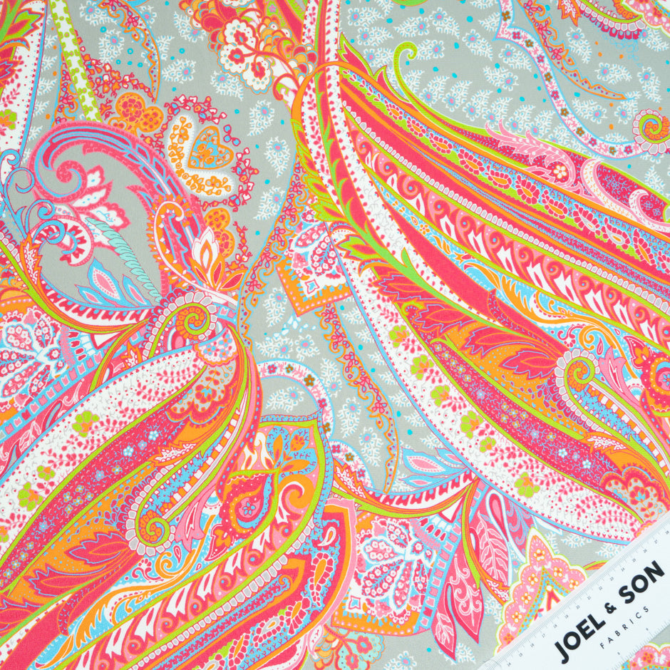 Bright Pink & Orange Paisley Printed Silk Crêpe de Chine