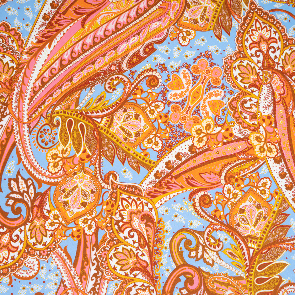 Deep Pink & Orange Paisley Printed Silk Crêpe de Chine
