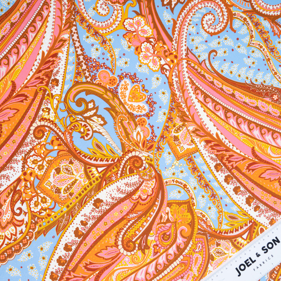 Deep Pink & Orange Paisley Printed Silk Crêpe de Chine