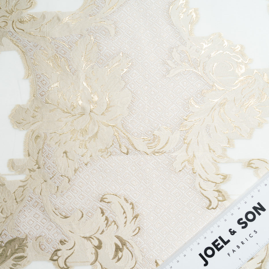 Gold Metallic Floral Jacquard Ivory Organza Cloqué