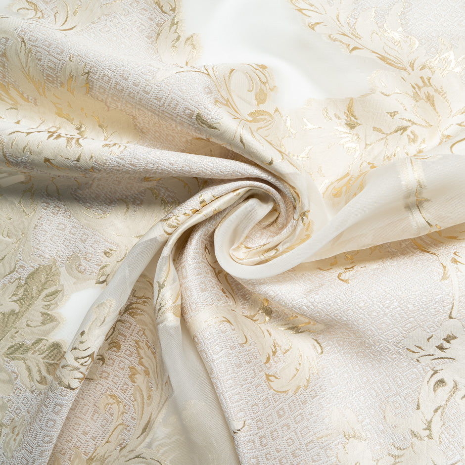 Gold Metallic Floral Jacquard Ivory Organza Cloqué
