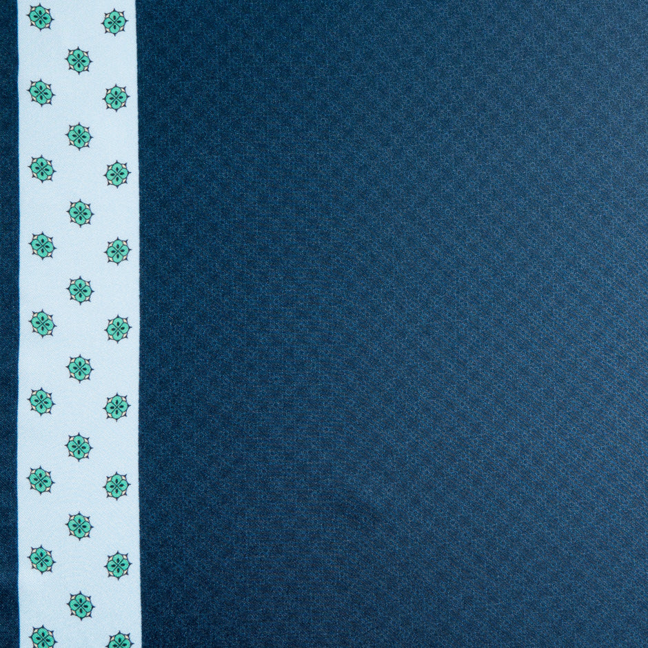 Ink Blue Geometric Printed Silk Blend Twill