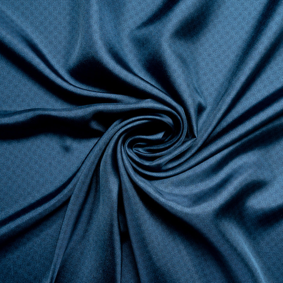 Ink Blue Geometric Printed Silk Blend Twill
