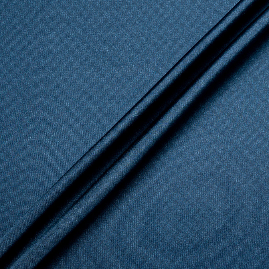 Ink Blue Geometric Printed Silk Blend Twill