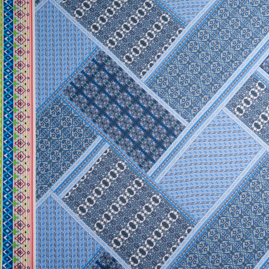 Blue Patchwork Printed Silk Blend Twill