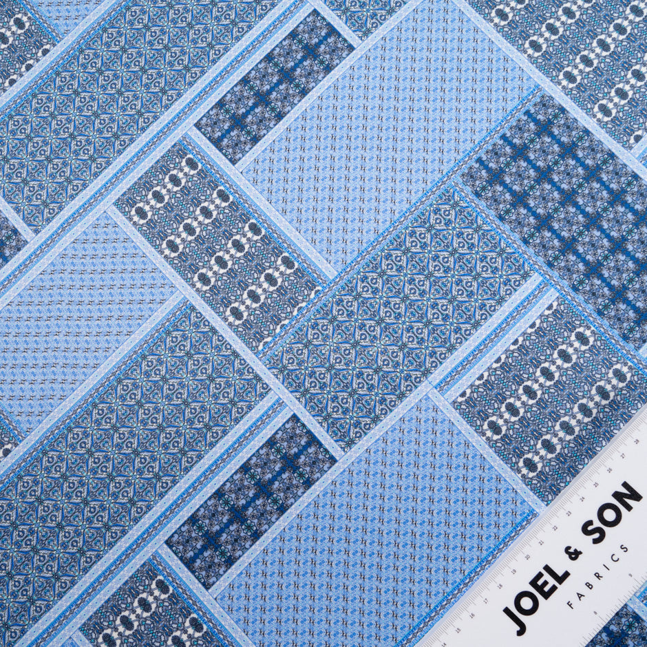 Blue Patchwork Printed Silk Blend Twill