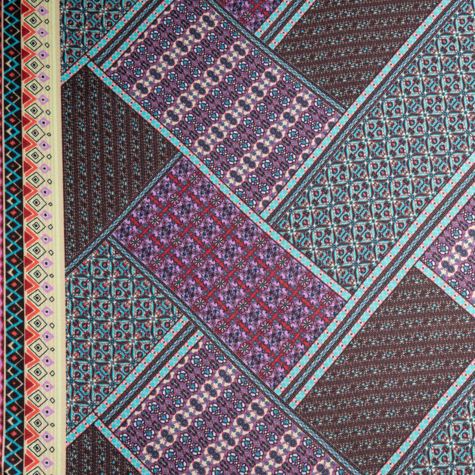 Brown & Pink Patchwork Printed Silk Blend Twill
