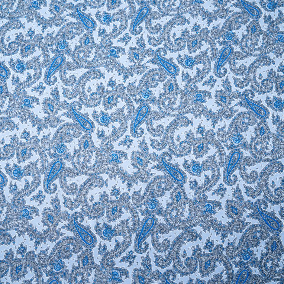 Blue & Yellow Paisley Printed Silk Blend Twill