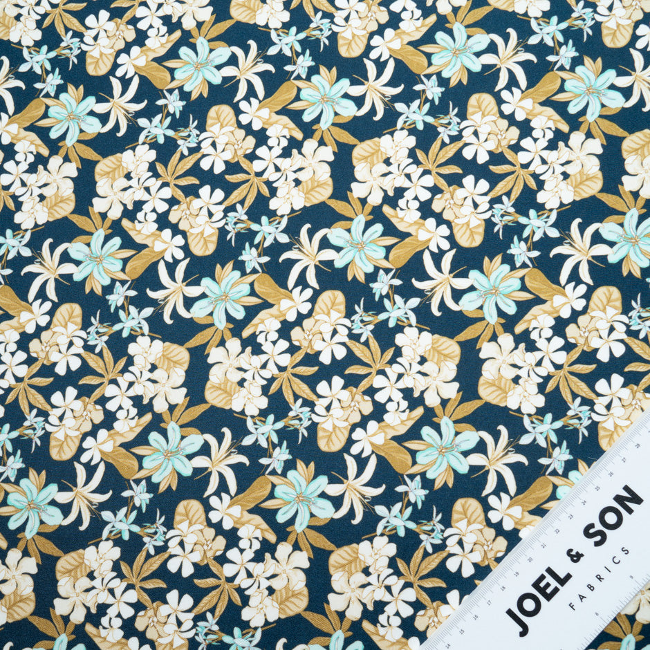 Floral Printed Midnight Silk Blend Twill
