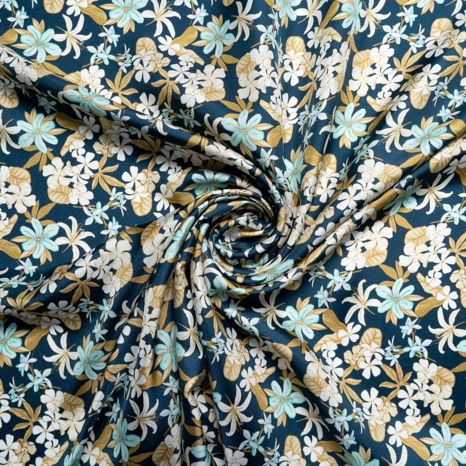 Floral Printed Midnight Silk Blend Twill