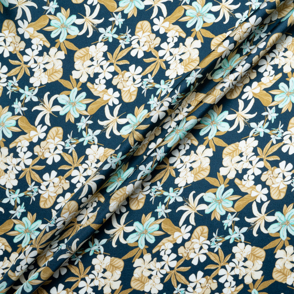 Floral Printed Midnight Silk Blend Twill