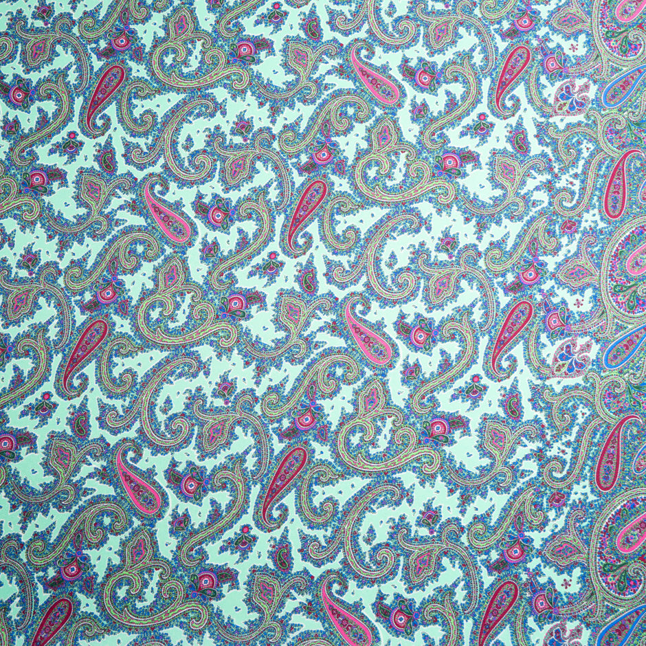 Lilac & Mint Paisley Printed Silk Blend Twill
